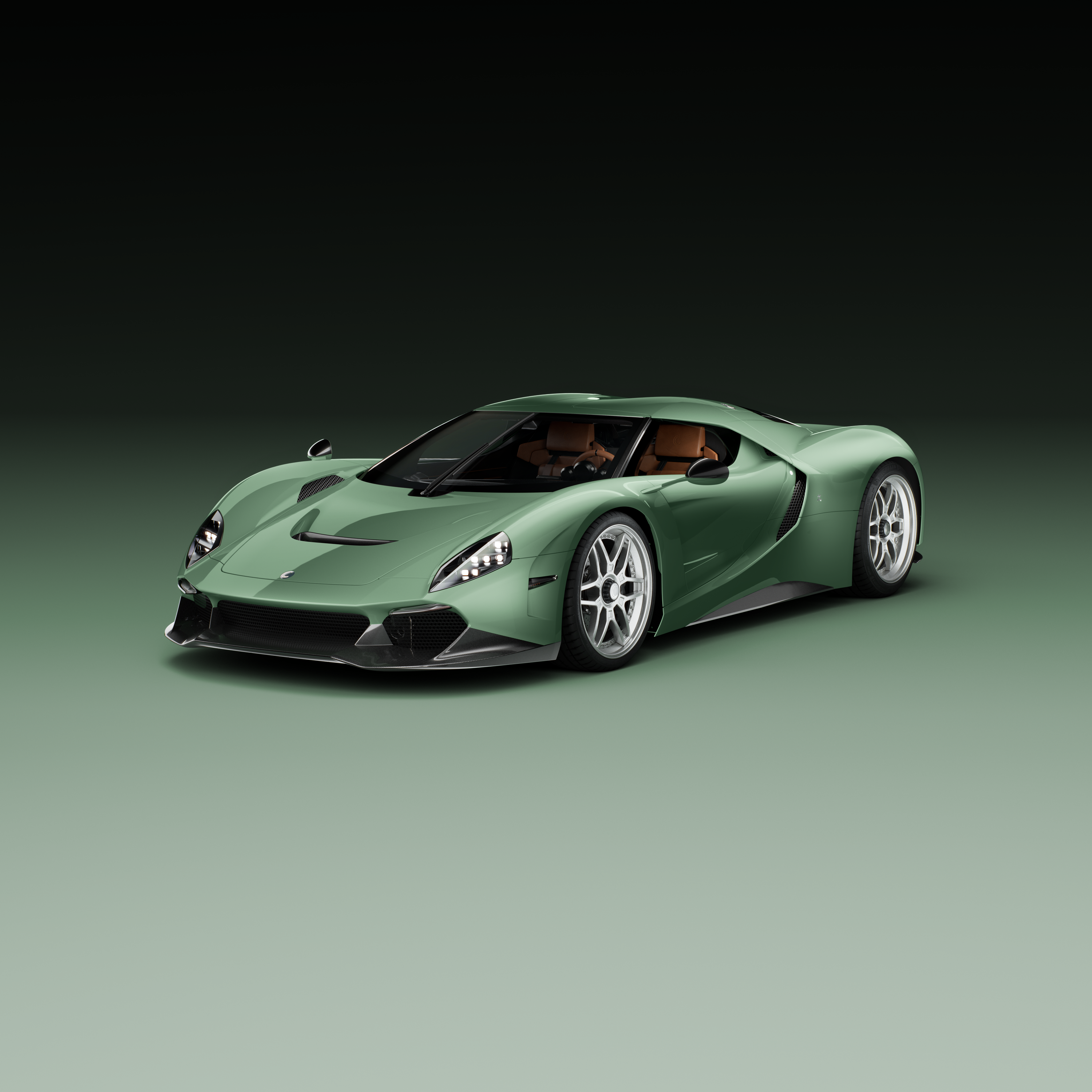 3/4 view of the capricorn 01 Zagato hypercar on a green, gradient backdrop